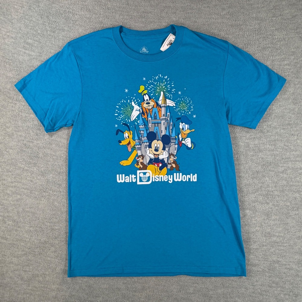 Walt Disney World Parks Kids XL Blue Mickey Mouse Friends Castle Graphic Tee